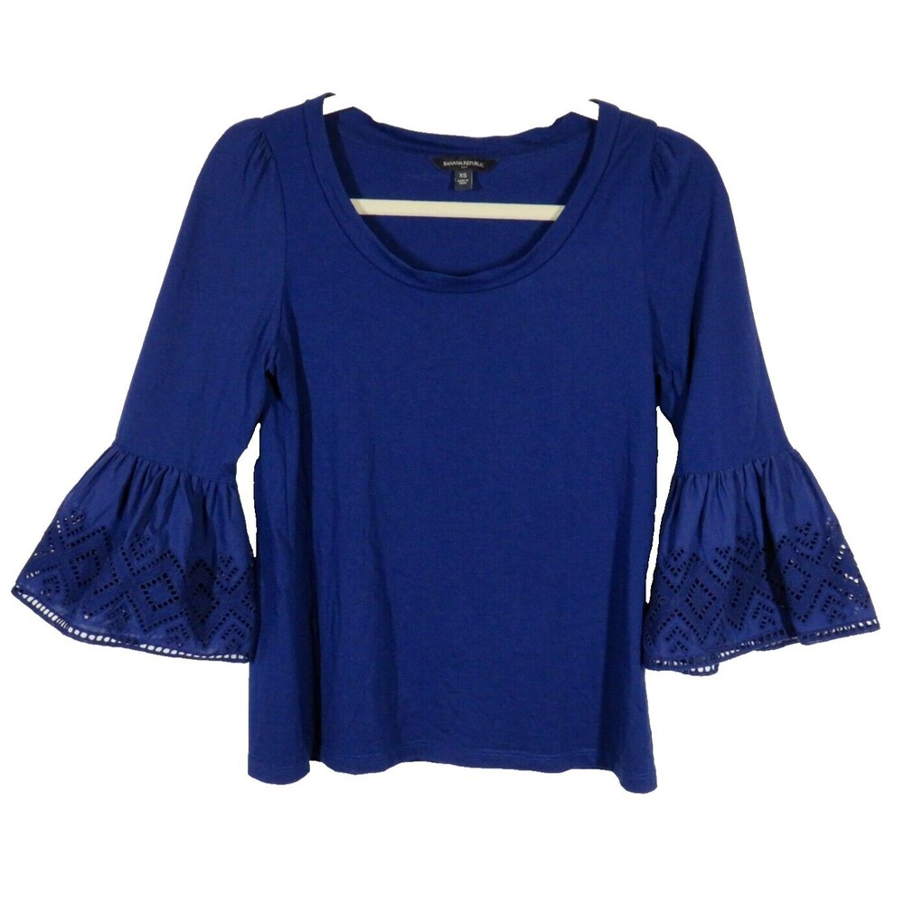 Banana Republic Women's Blue Cut Out Bell Sleeve Top Size XS